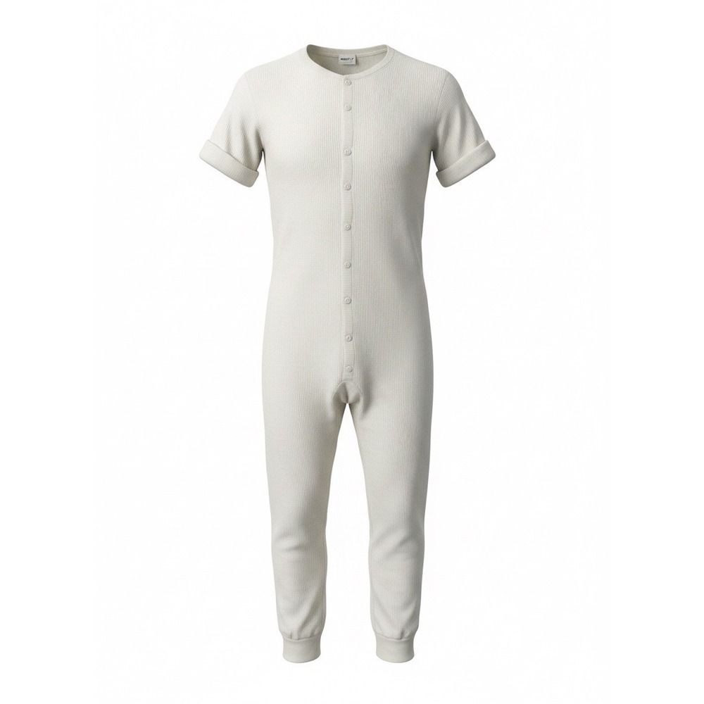 Vintage Montgomery Ward Mens Union Suit Cotton Ribbed Thermal One Piece White 42